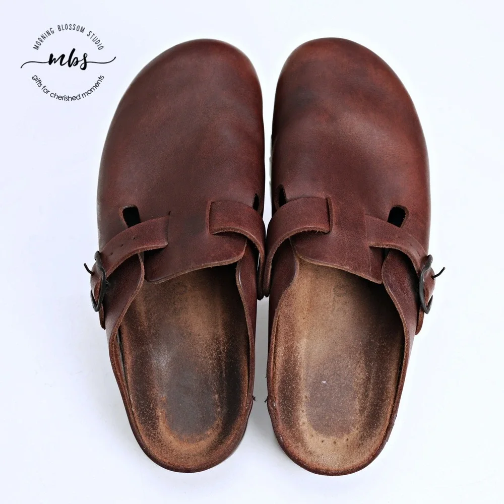 Mephisto Distressed Leather Adjustable Buckle Slide Clog Mules Brown Men 10.5